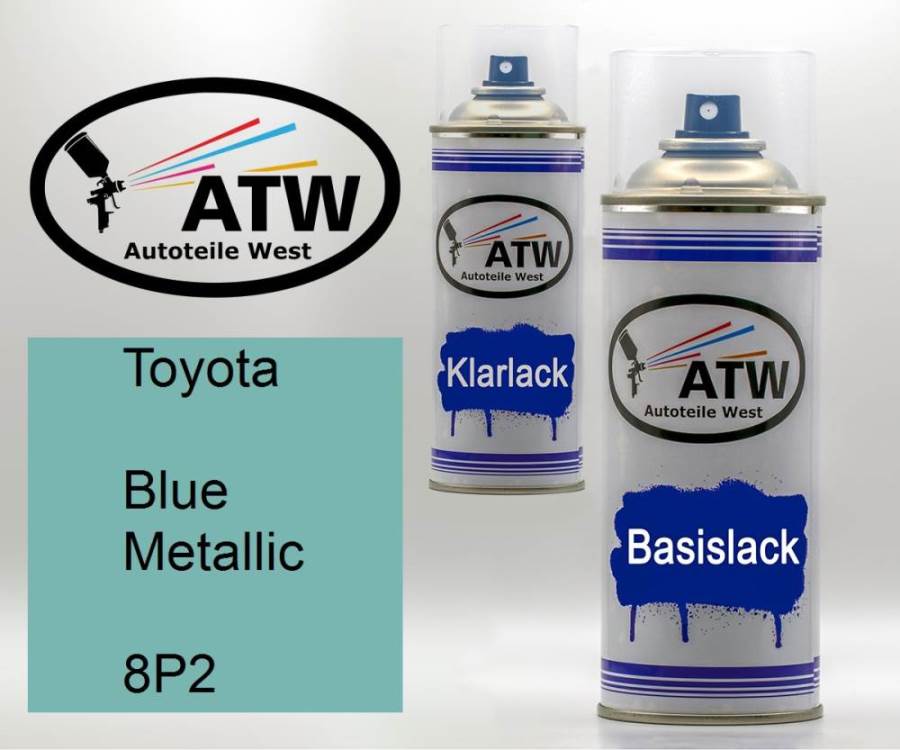 Toyota, Blue Metallic, 8P2: 400ml Sprühdose + 400ml Klarlack - Set, von ATW Autoteile West.